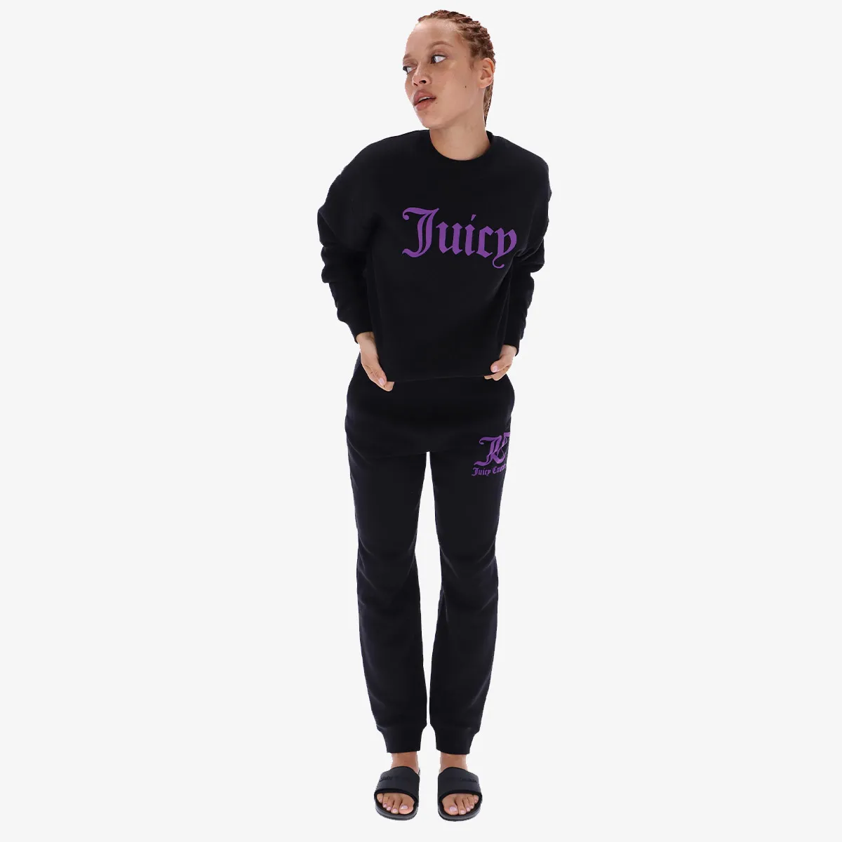 JUICY COUTURE Hanorac BLACK FLOCKED CREW NECK SWEATSHIRT<br /><br /> 