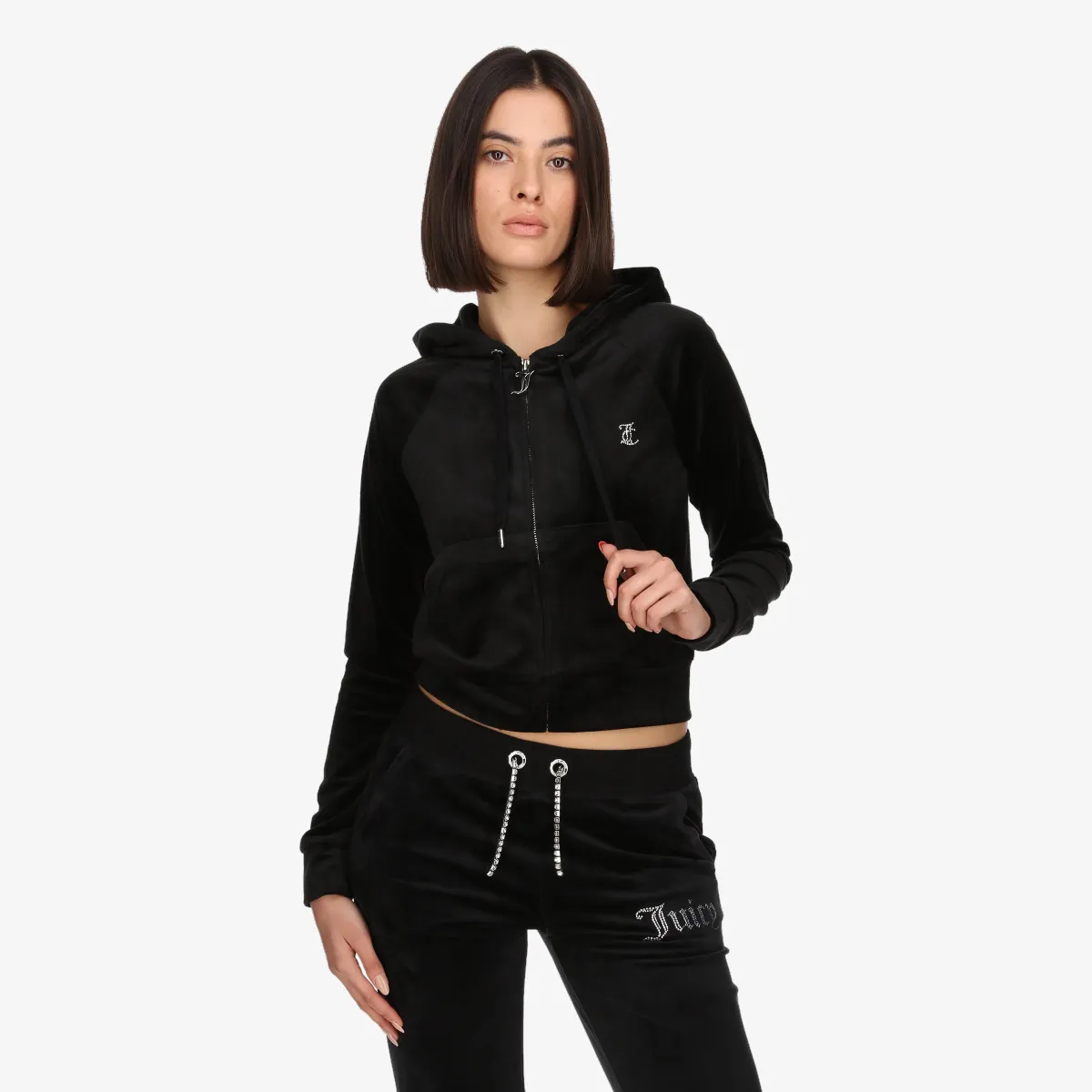 JUICY COUTURE Hanorac BLACK DIAMANTE VELOUR ZIP-THROUGH HOODIE 