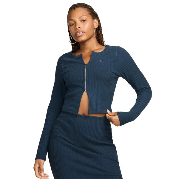 NIKE Tricou maneca lunga W NSW NK CHLL KNT RIB FZ CRDGN 